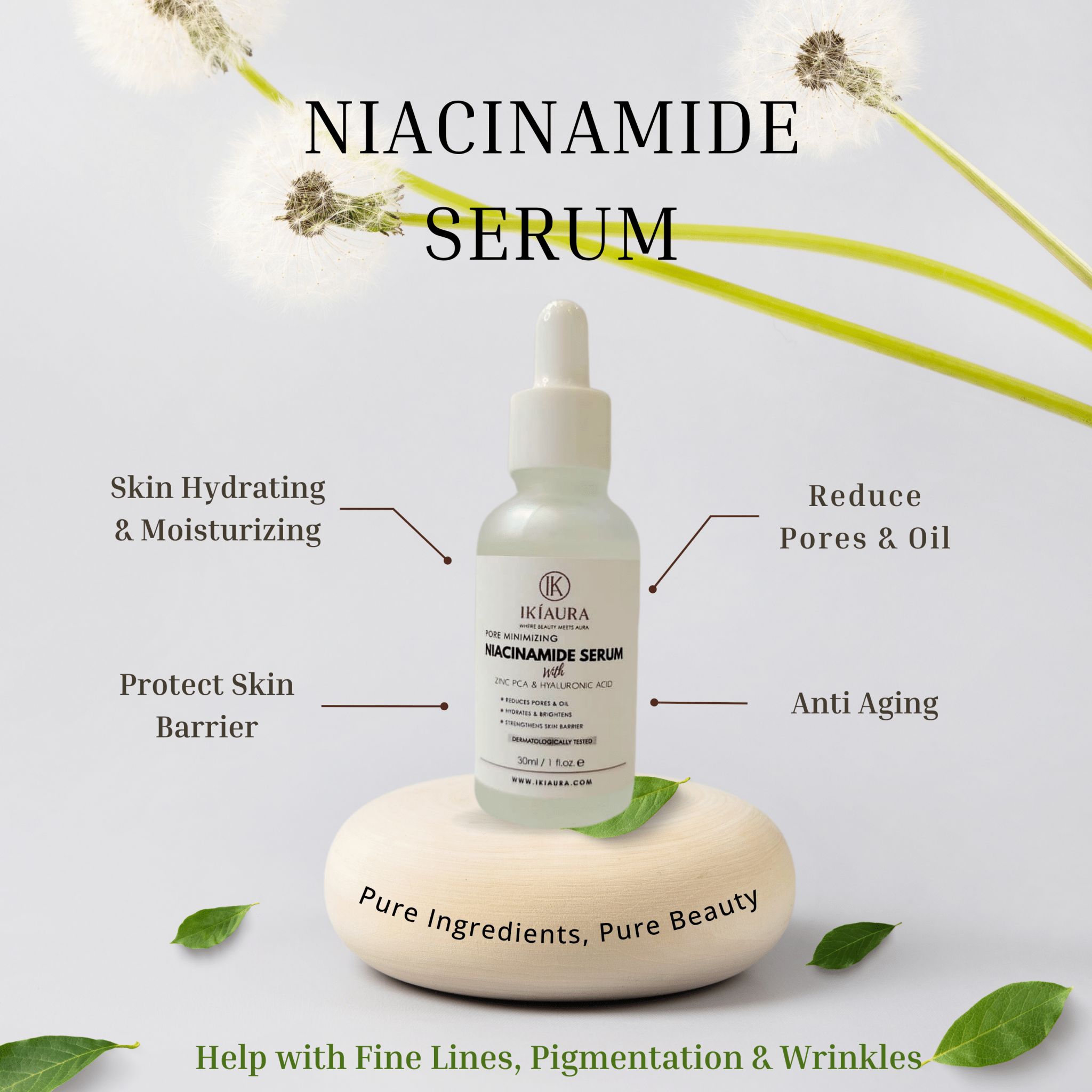 Ikiaura Pore Minimizing Niacinamide Serum – Oil Control, Hydration & Skin Barrier Repair | 30ml - IKIAURA